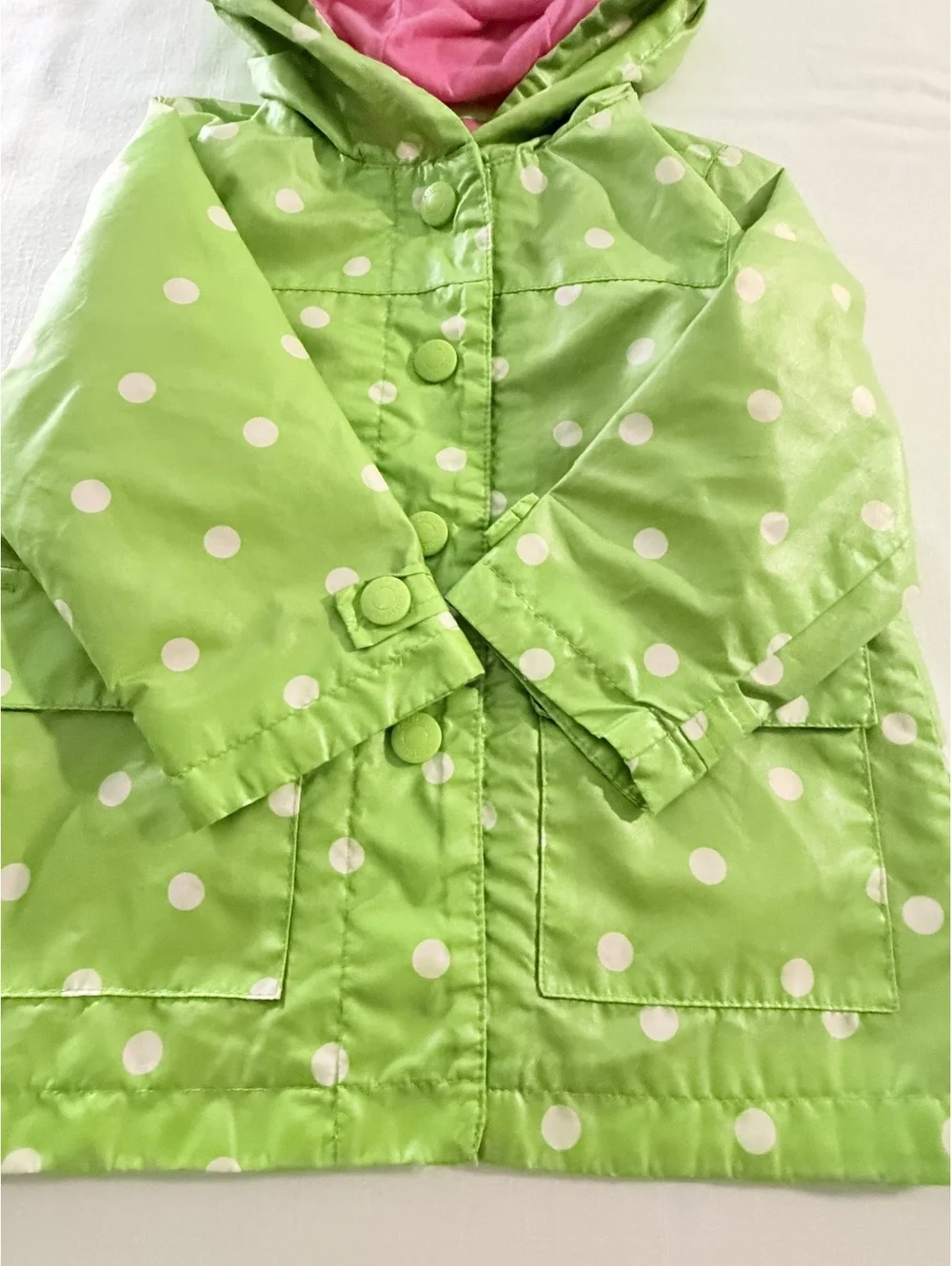 Carter's Toddler 2T Green Polka Dot Frog Hooded Rain Jacket with Pink Lining